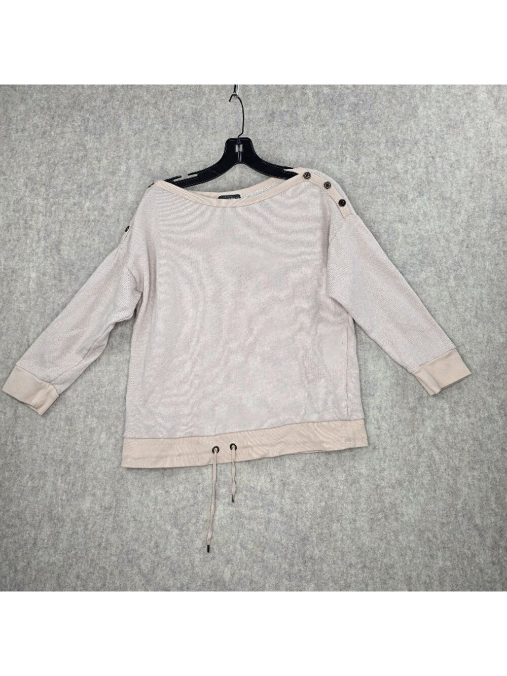 Lauren Ralph Lauren Petite Women Button-Shoulder Drawstring Sweatshirt Size PL